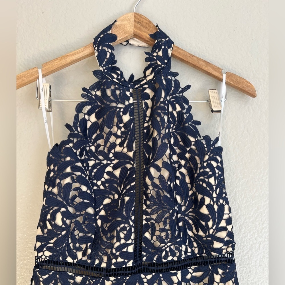 NWOT Divine Destiny Navy Blue Lace Midi Dress - Picture 5 of 11